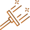 Balai de Nettoyage Rapide : Icône de Propreté et Ménage Icône de balai orange balayant avec des étincelles, symbolisant le nettoyage et la propreté. Mouvement de ménage rapide et efficace.